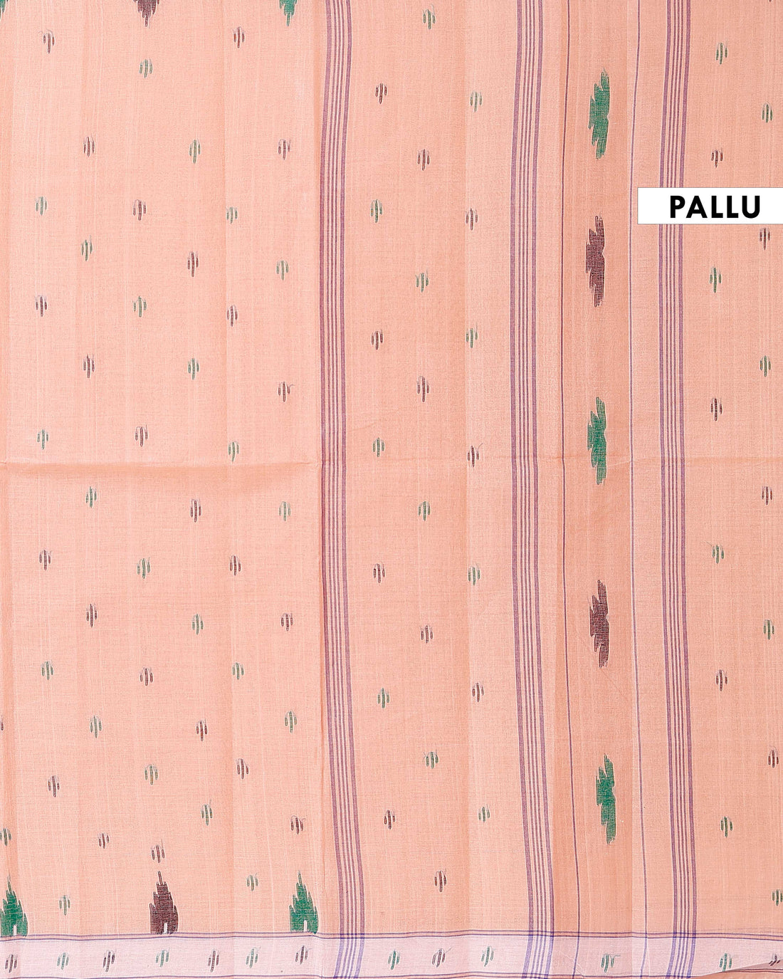 Handloom Bengal Cotton Saree with Traditional Jamdani Motifs and Border Detailing - Peach