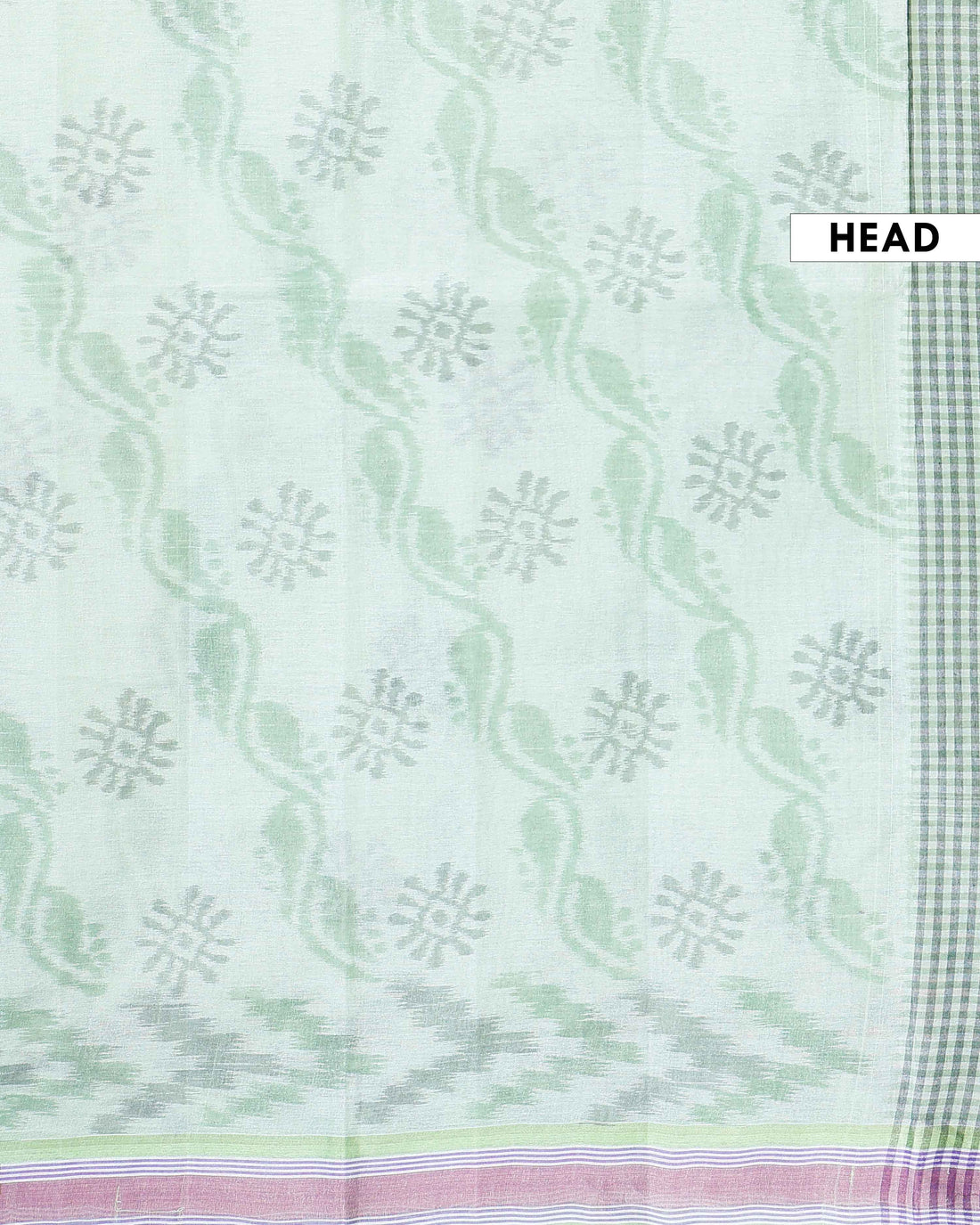 Traditional Bengal Cotton Saree with Floral Block Print and Striped Border - Green