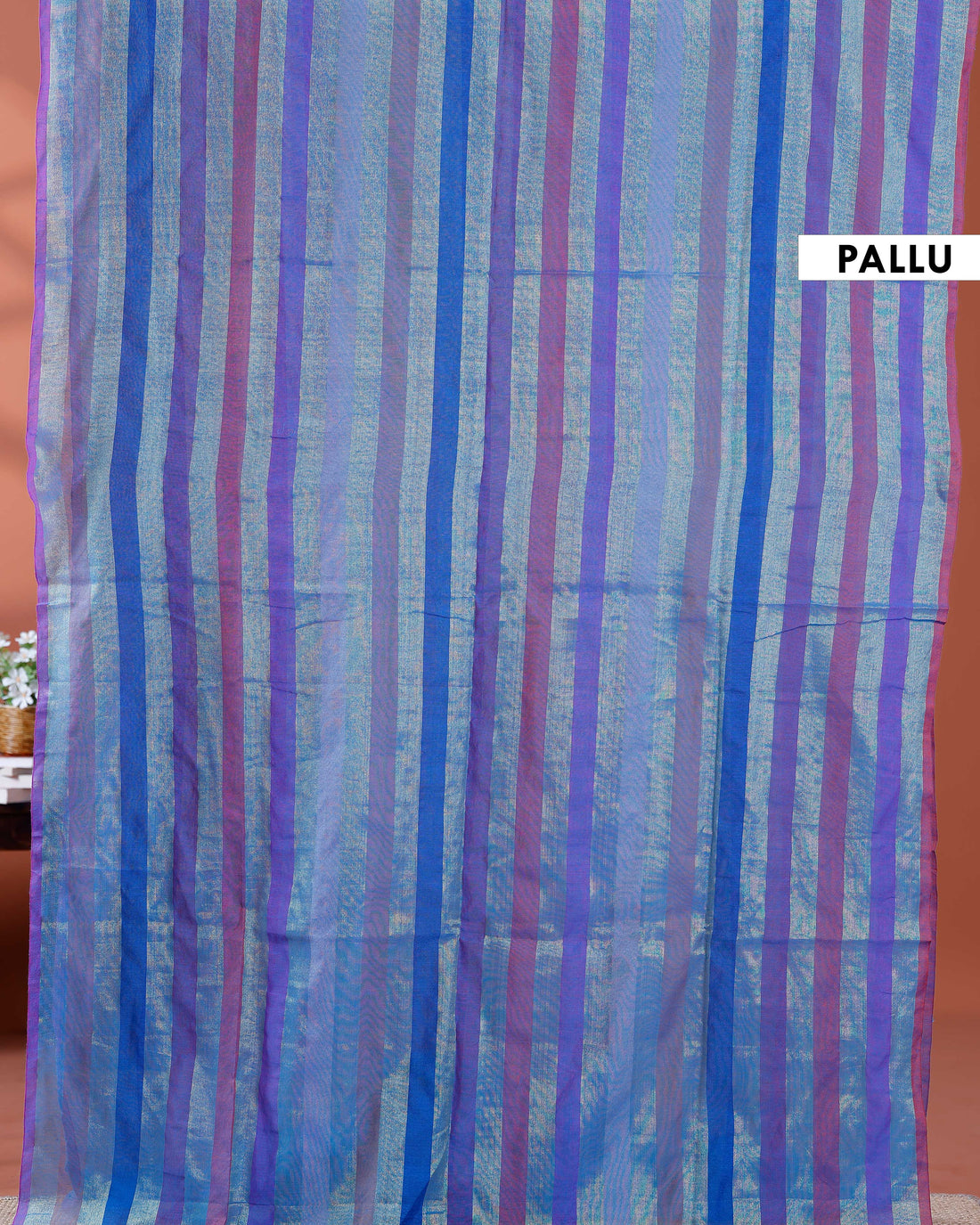 Handloom Mul Mul Cotton Saree with Vertical Stripe Pattern and Decorative Tassels - Purple