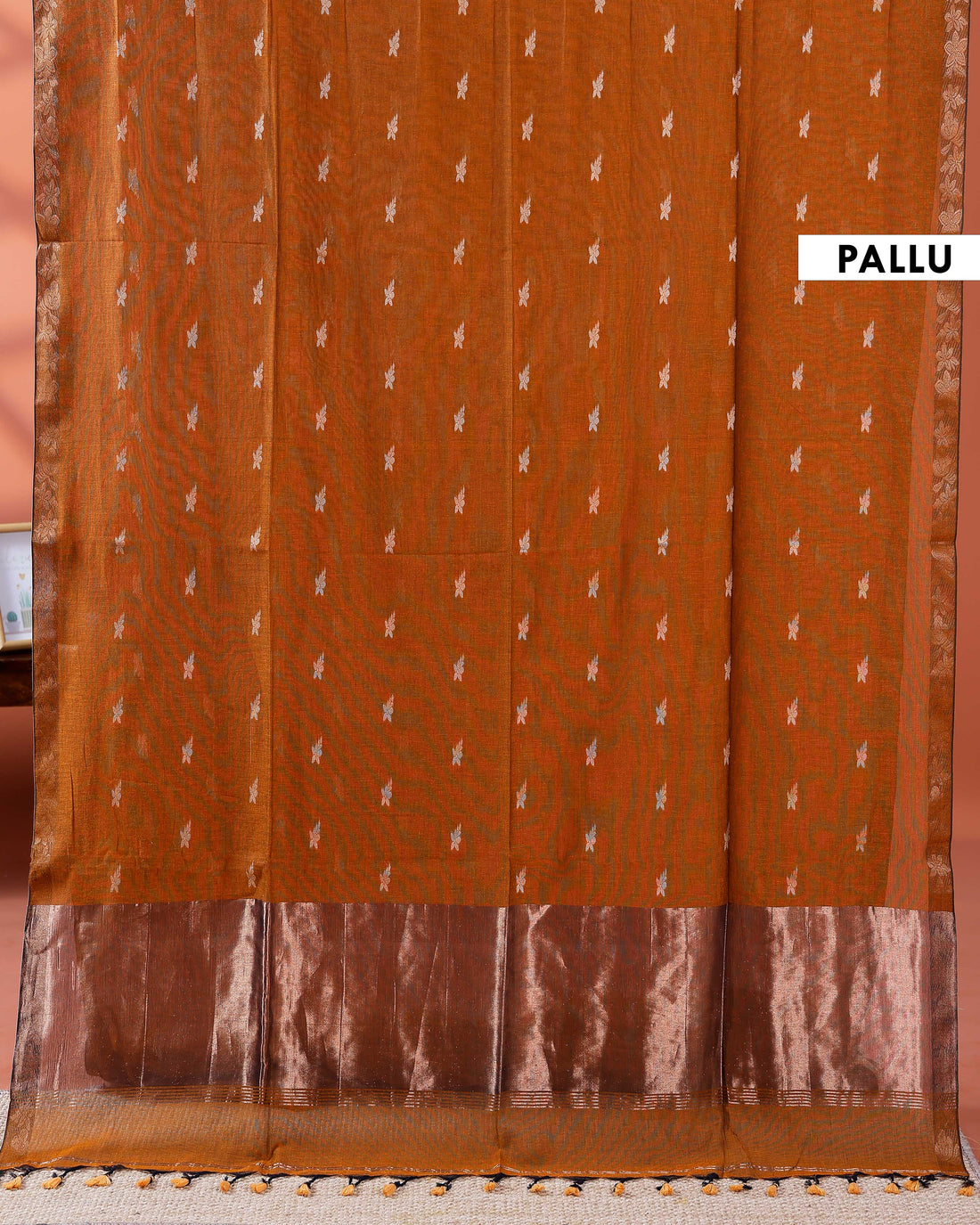 Elegant Golden Zari Cotton Saree With Zari Border and Motifs - Brown