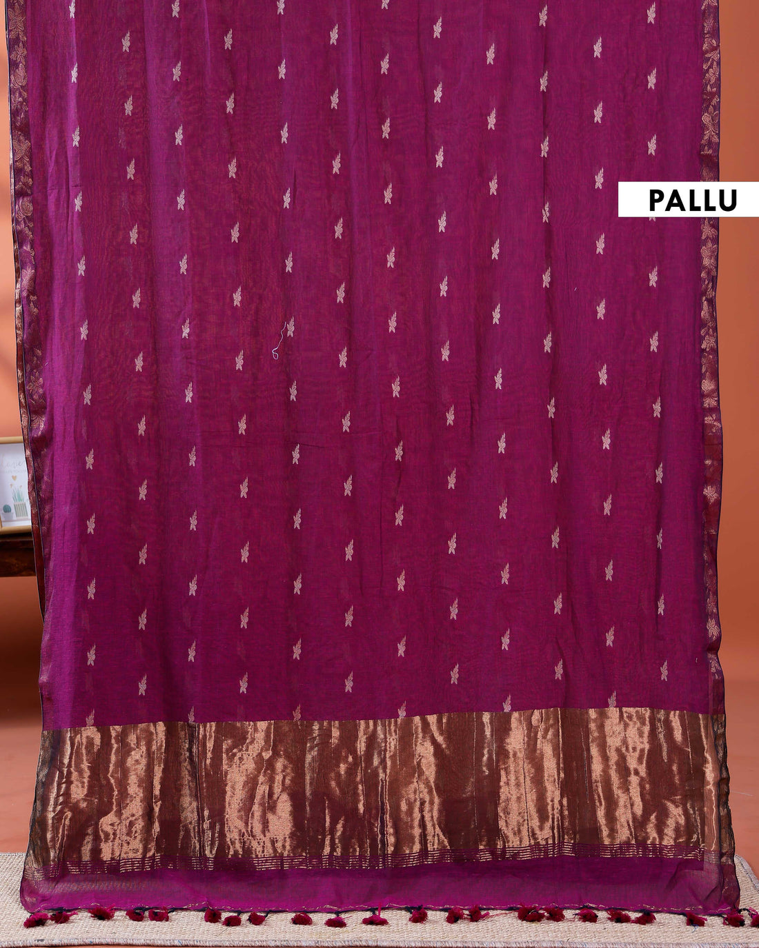 Elegant Golden Zari Cotton Saree With Zari Border and Motifs - Purple