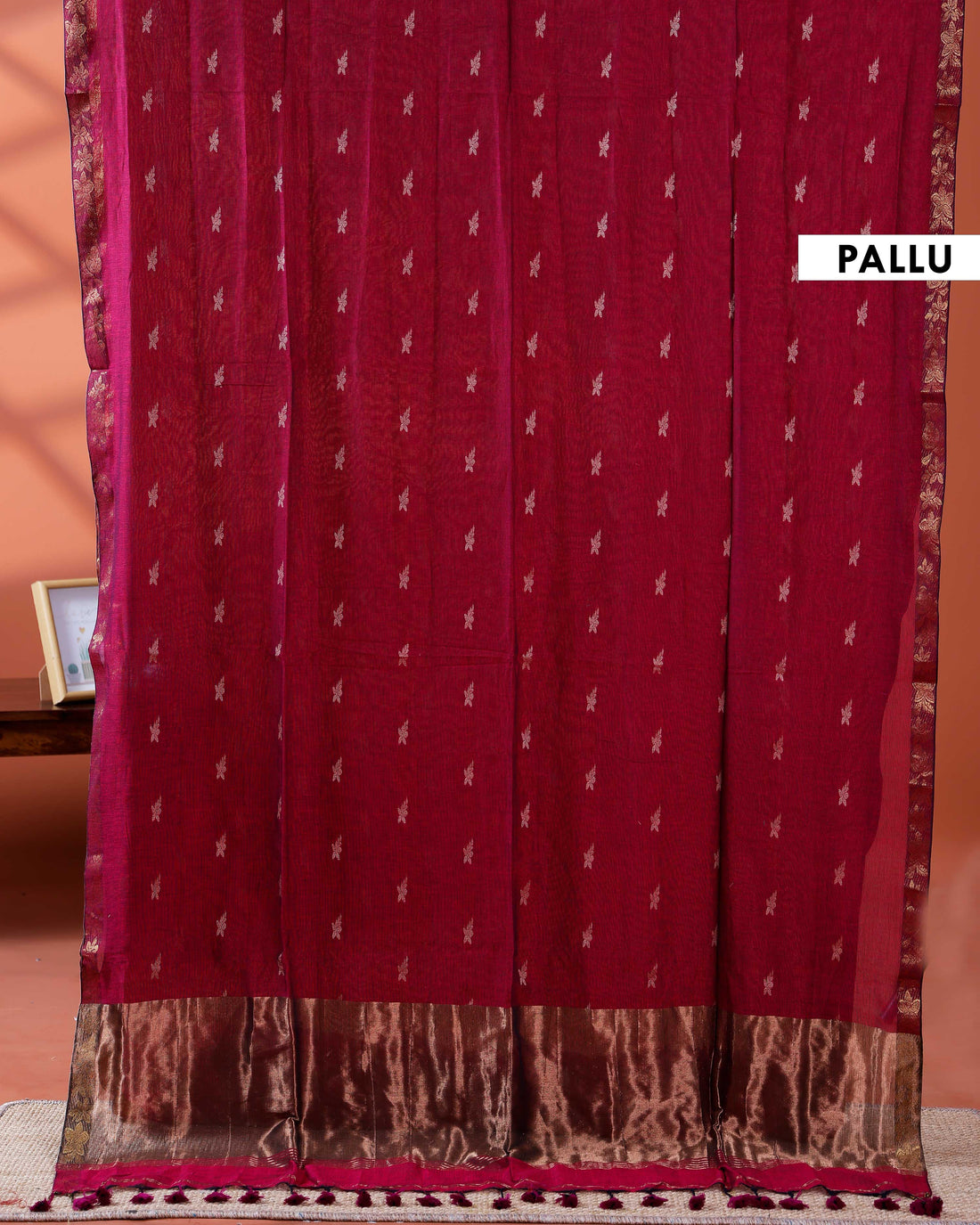 Elegant Golden Zari Cotton Saree With Zari Border and Motifs - Purple