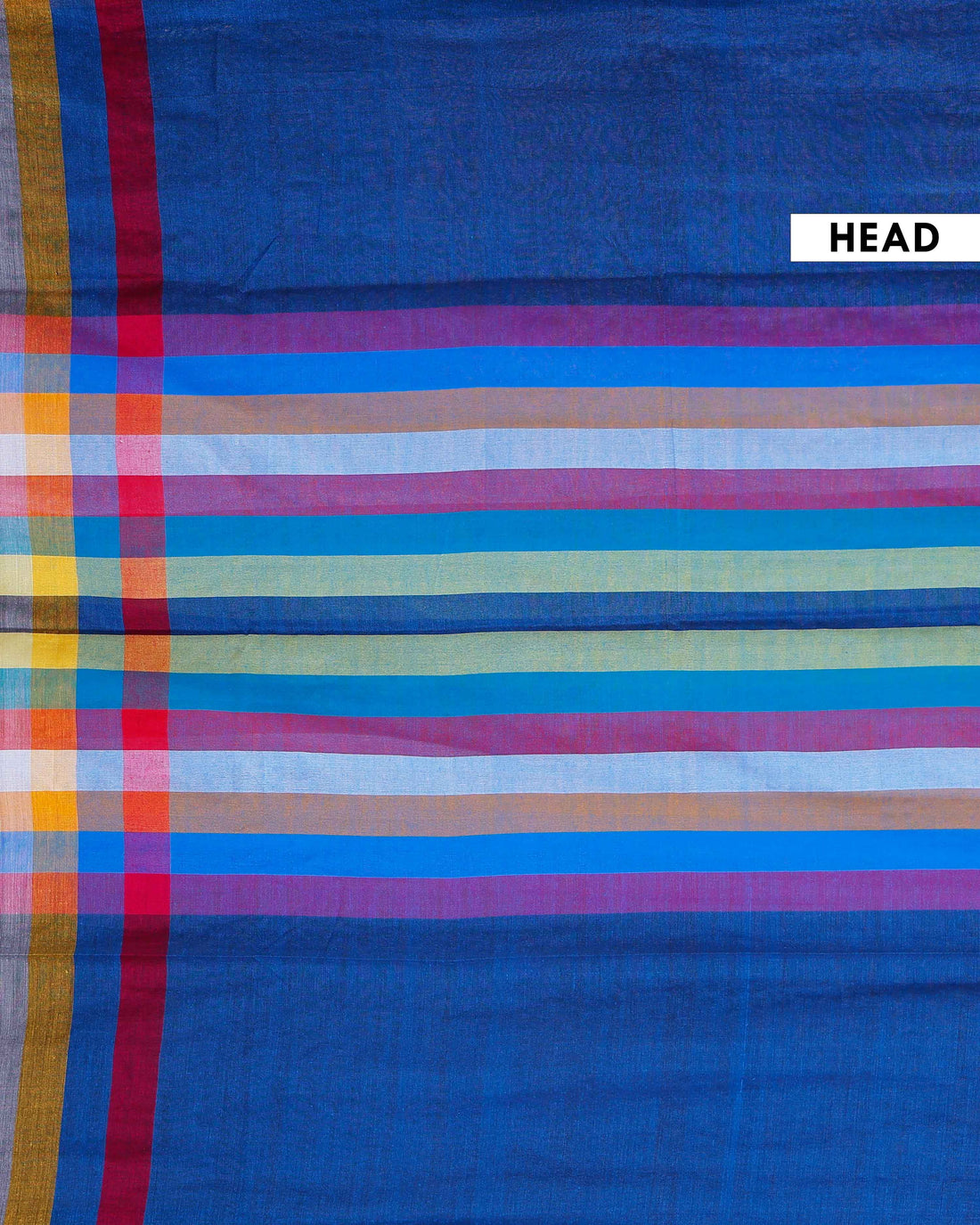 Handloom Mul Mul Cotton Saree with Vertical Stripe Pattern and Decorative Tassels - Blue