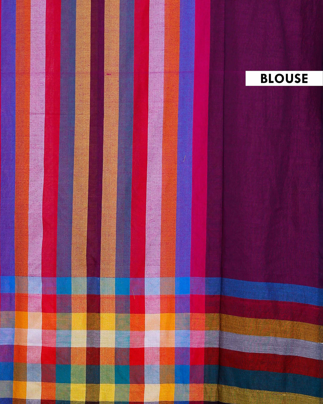 Handloom Mul Mul Cotton Saree with Vertical Stripe Pattern and Decorative Tassels - Purple