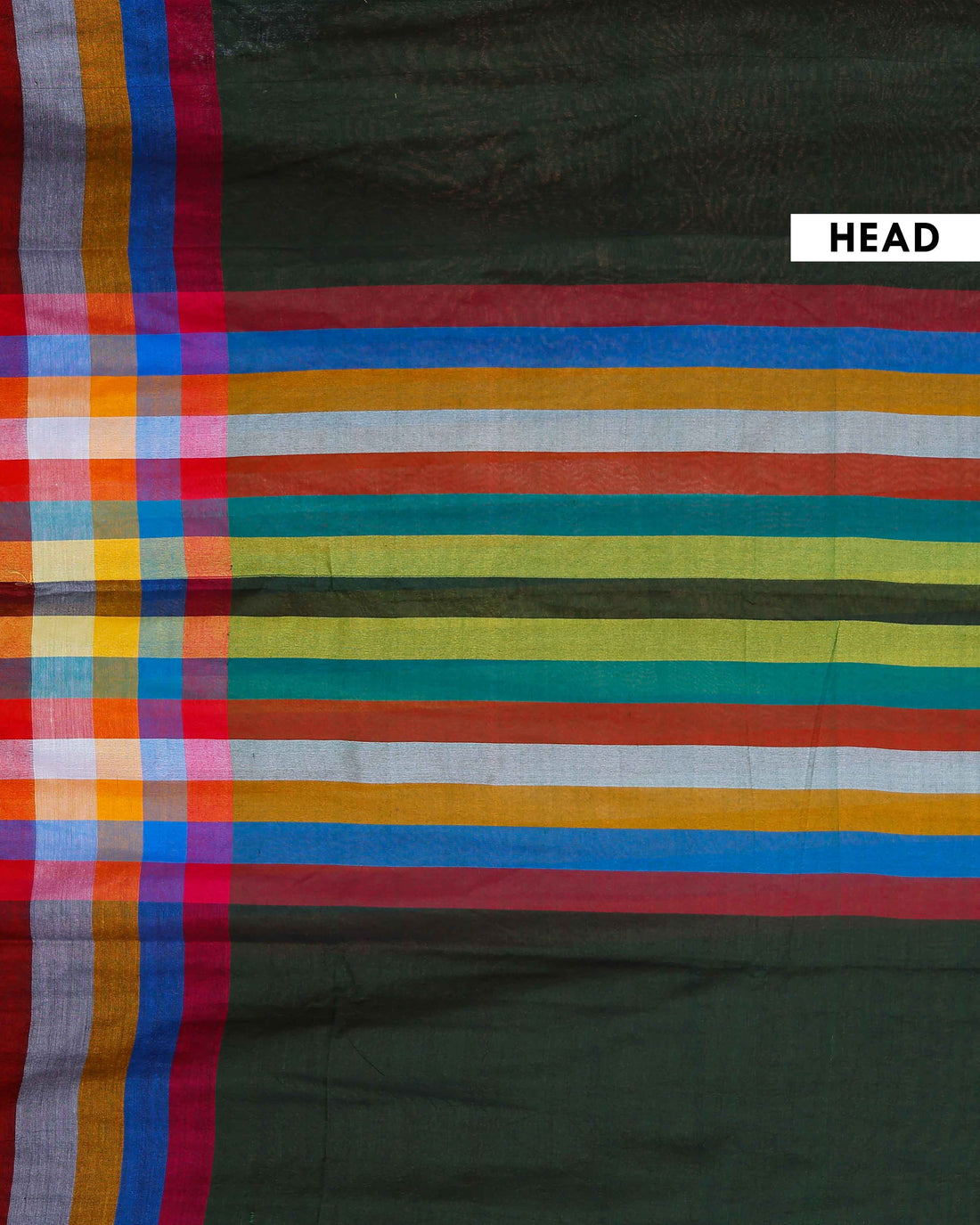 Handloom Mul Mul Cotton Saree with Vertical Stripe Pattern and Decorative Tassels - Green