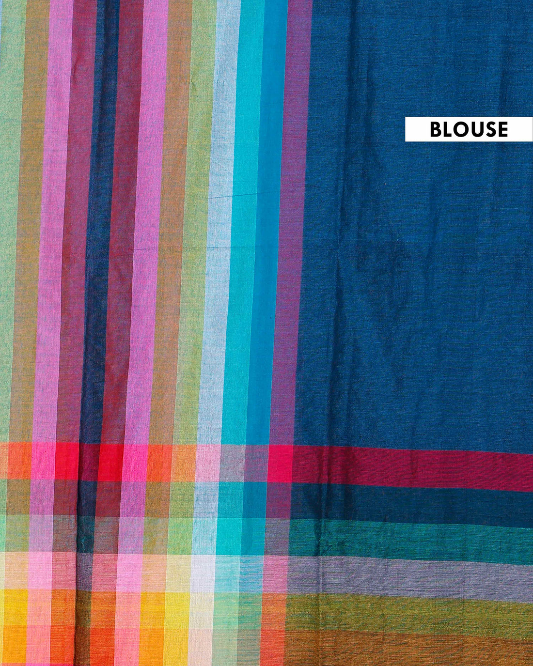 Handloom Mul Mul Cotton Saree with Vertical Stripe Pattern and Decorative Tassels - Teal