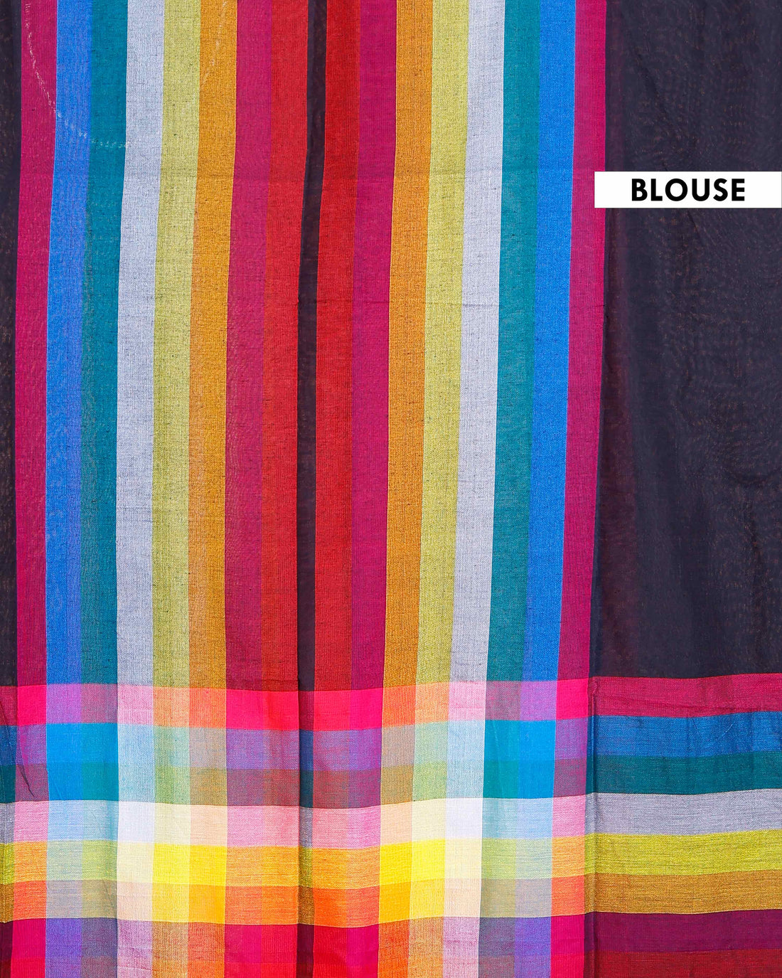 Handloom Mul Mul Cotton Saree with Vertical Stripe Pattern and Decorative Tassels - Black