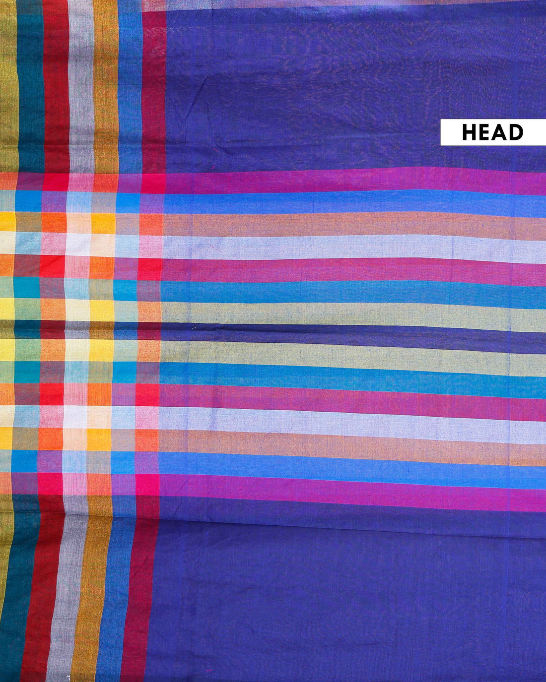 Handloom Mul Mul Cotton Saree with Vertical Stripe Pattern and Decorative Tassels - Blue