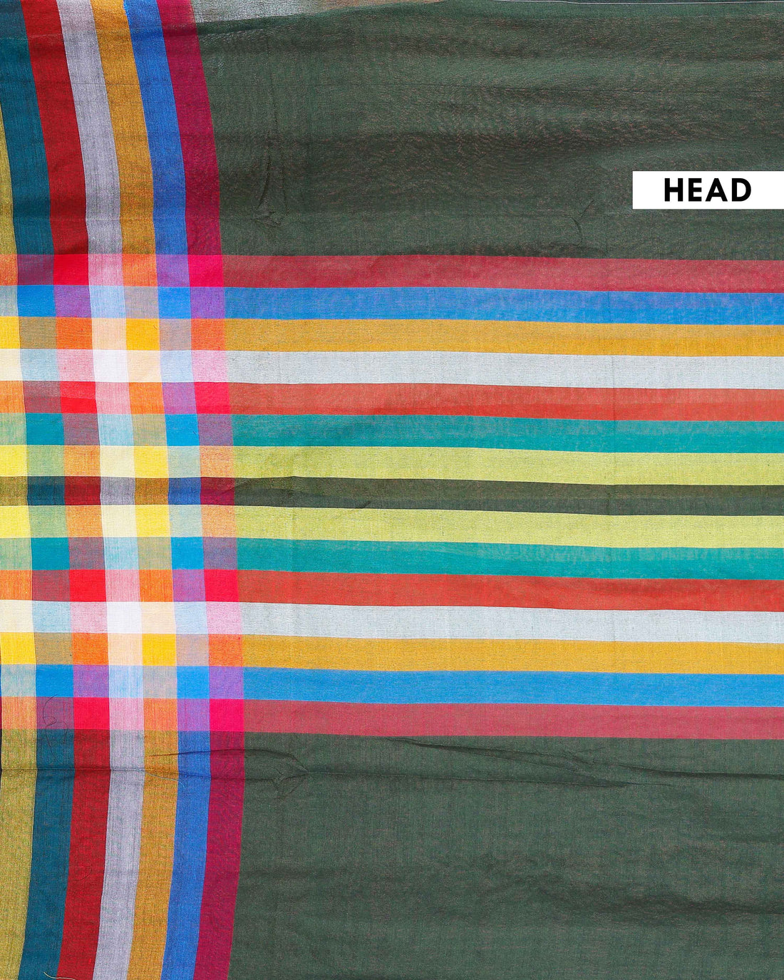 Handloom Mul Mul Cotton Saree with Vertical Stripe Pattern and Decorative Tassels - Green