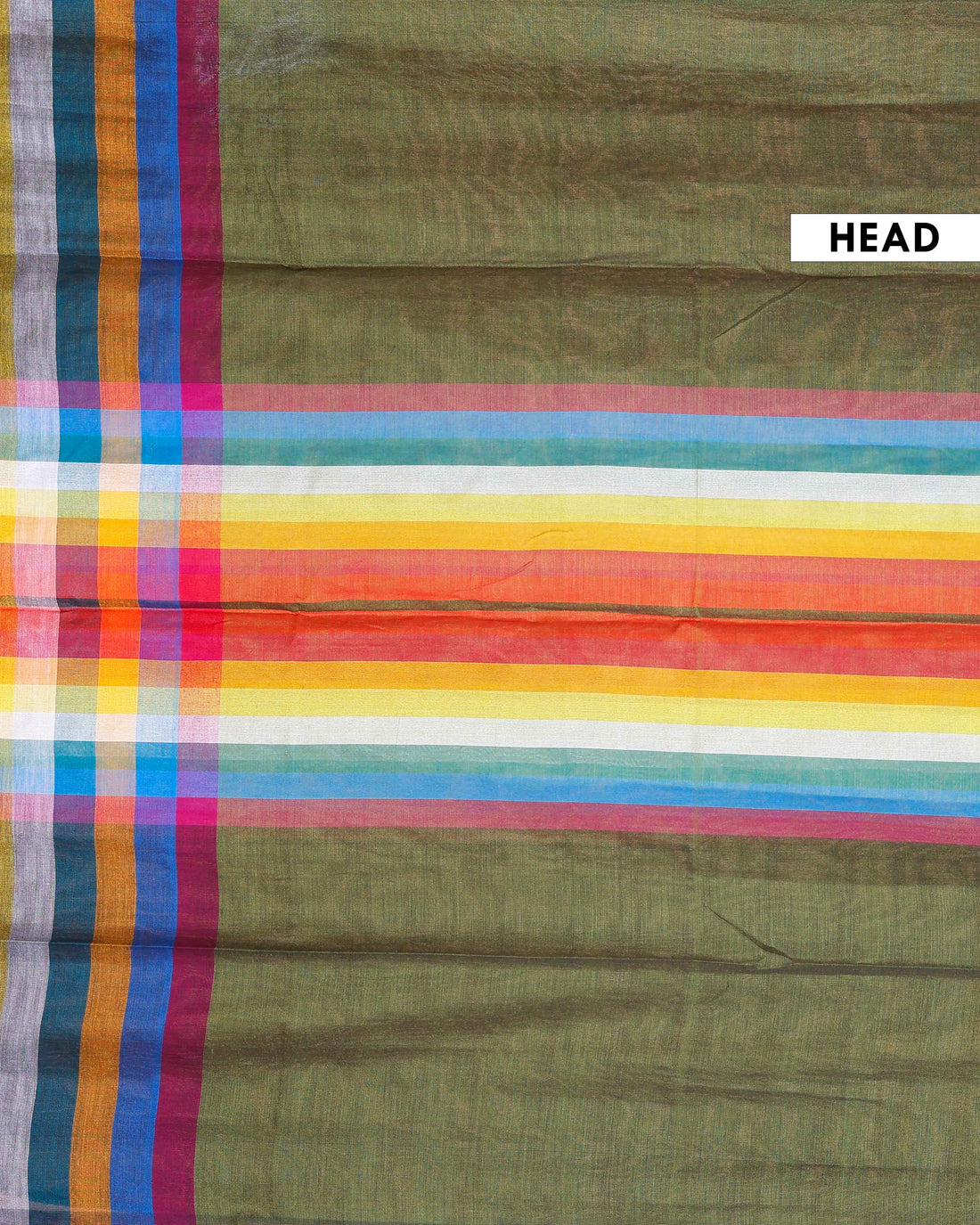 Handloom Mul Mul Cotton Saree with Vertical Stripe Pattern and Decorative Tassels - Green