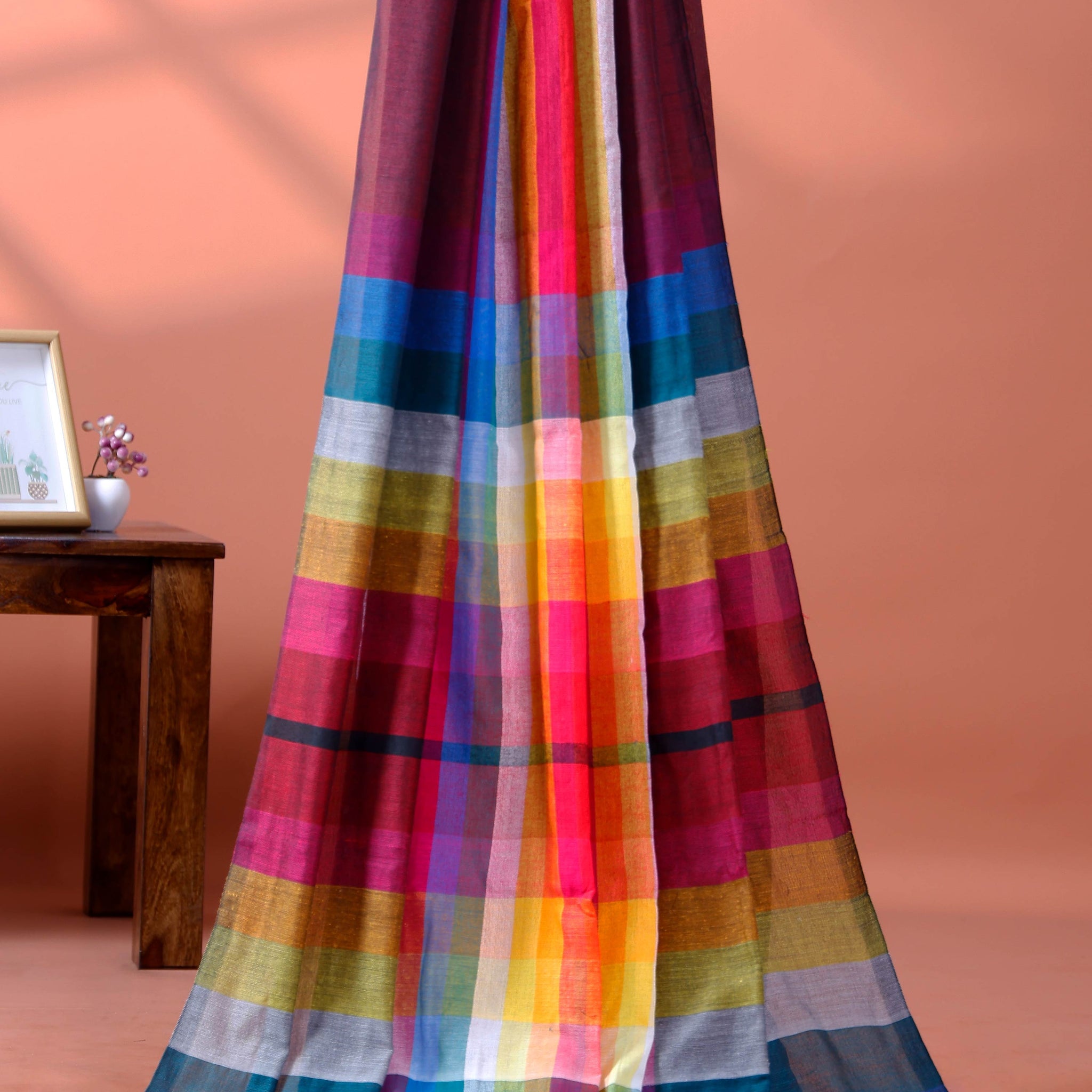 Handloom Mul Mul Cotton Saree with Vertical Stripe Pattern and Decorative Tassels - Maroon