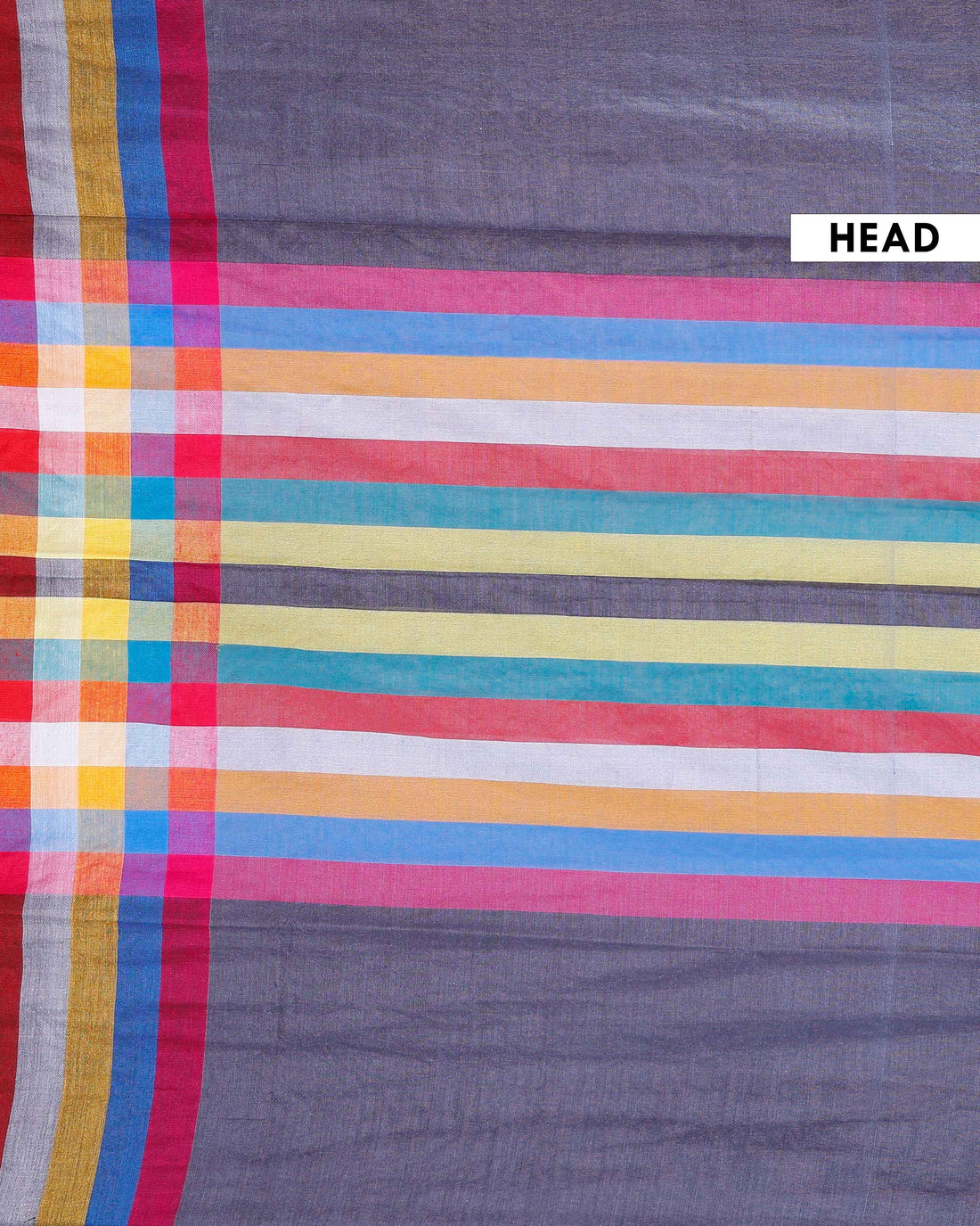 Handloom Mul Mul Cotton Saree with Vertical Stripe Pattern and Decorative Tassels - Grey