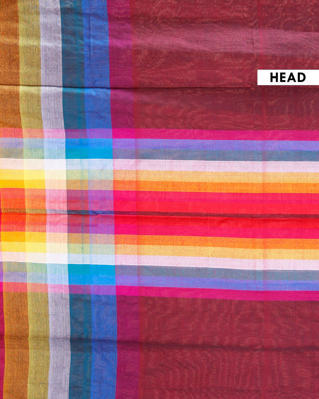 Handloom Mul Mul Cotton Saree with Vertical Stripe Pattern and Decorative Tassels - Dark Maroon