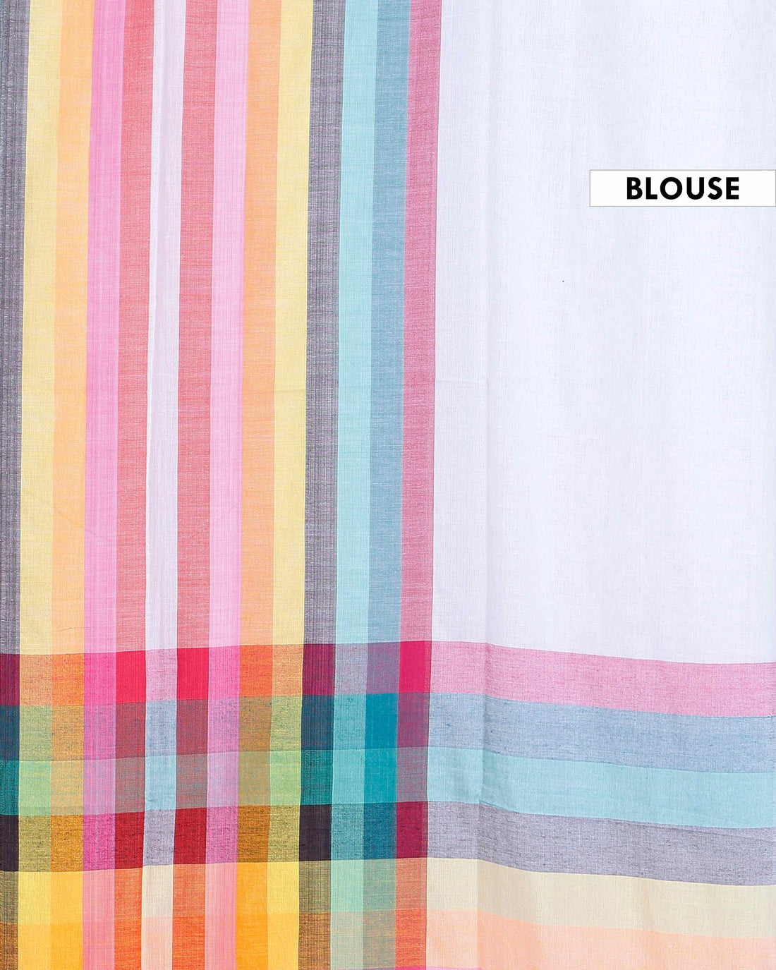 Handloom Mul Mul Cotton Saree with Vertical Stripe Pattern and Decorative Tassels -White
