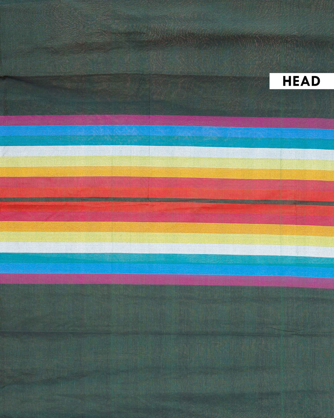 Handloom Mul Mul Cotton Saree with Vertical Stripe Pattern and Decorative Tassels - Dark Green