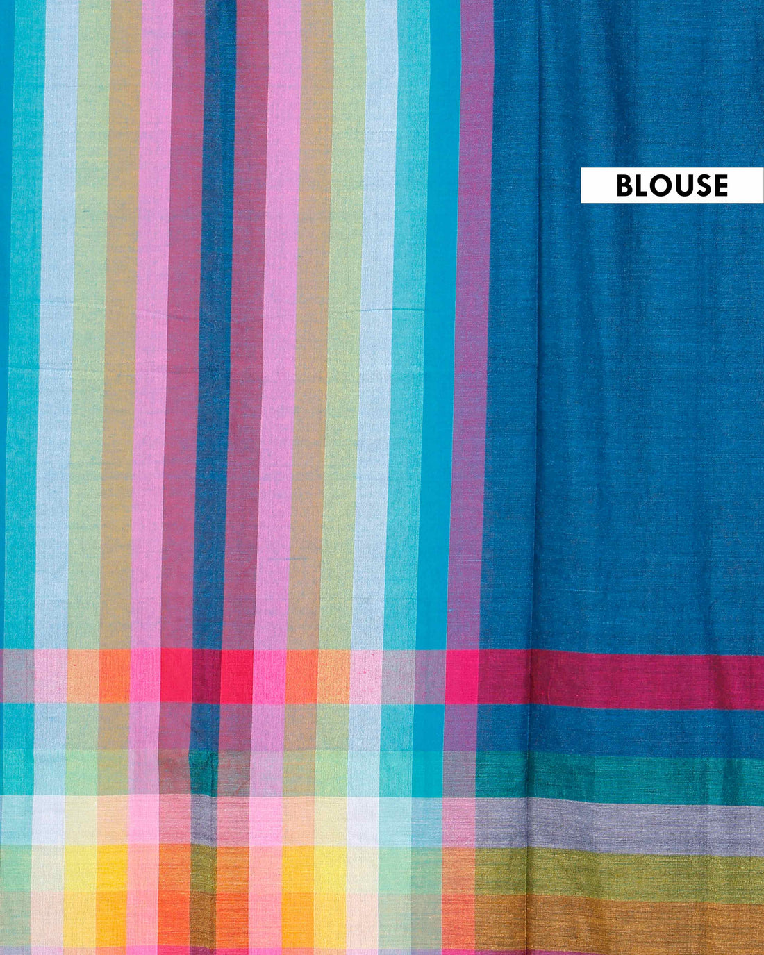 Handloom Mul Mul Cotton Saree with Vertical Stripe Pattern and Decorative Tassels - Teal
