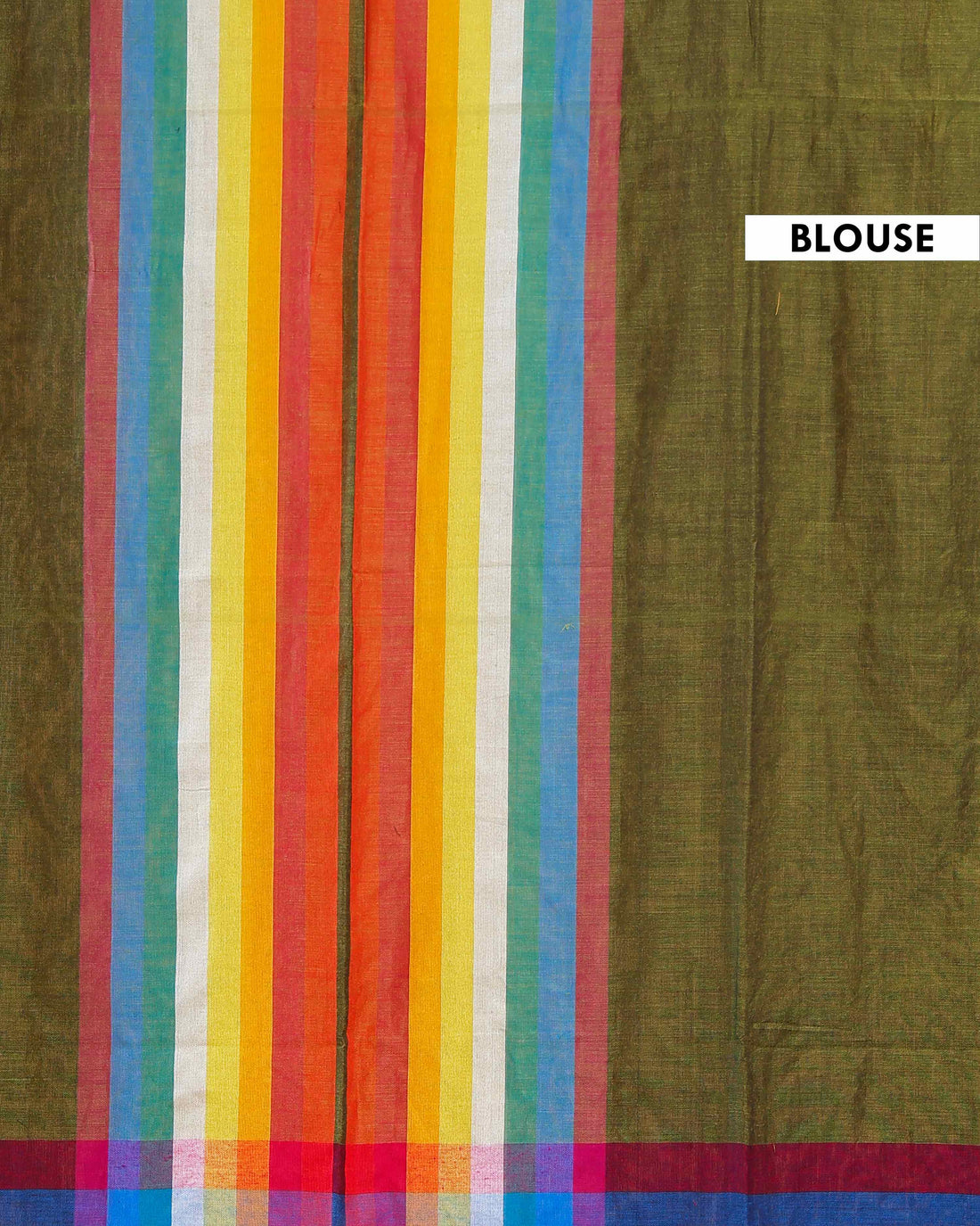Handloom Mul Mul Cotton Saree with Vertical Stripe Pattern and Decorative Tassels - Green