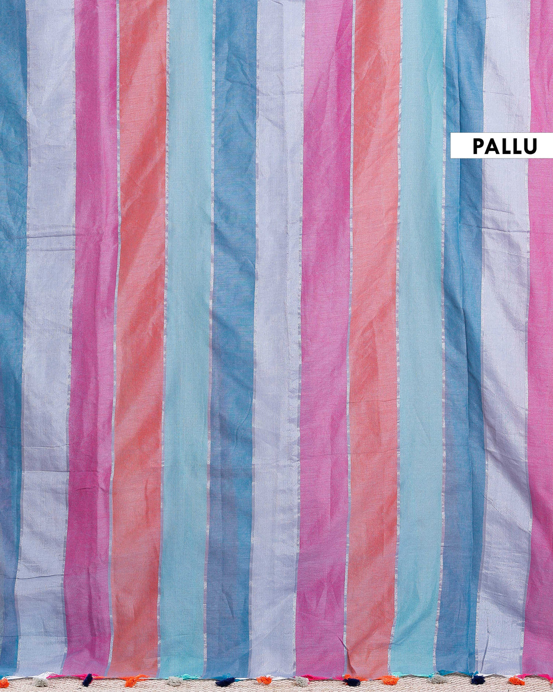 Handwoven Mul Mul Cotton Saree with Bold Striped Pattern and Tassel Detailing – Multi