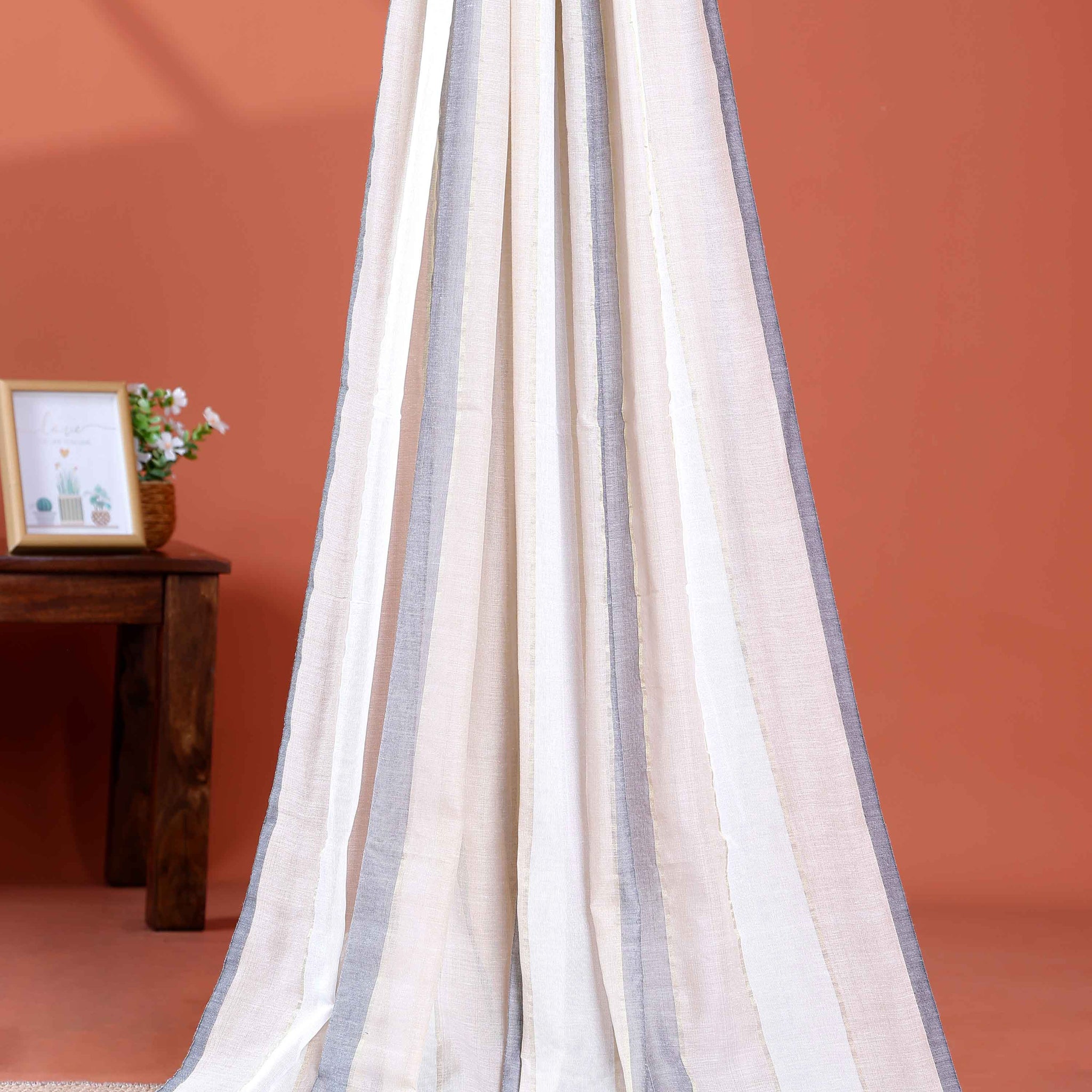 Handwoven Mul Mul Cotton Saree with Bold Striped Pattern and Tassel Detailing – Multi