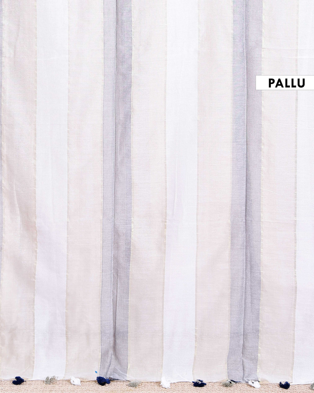 Handwoven Mul Mul Cotton Saree with Bold Striped Pattern and Tassel Detailing – Multi
