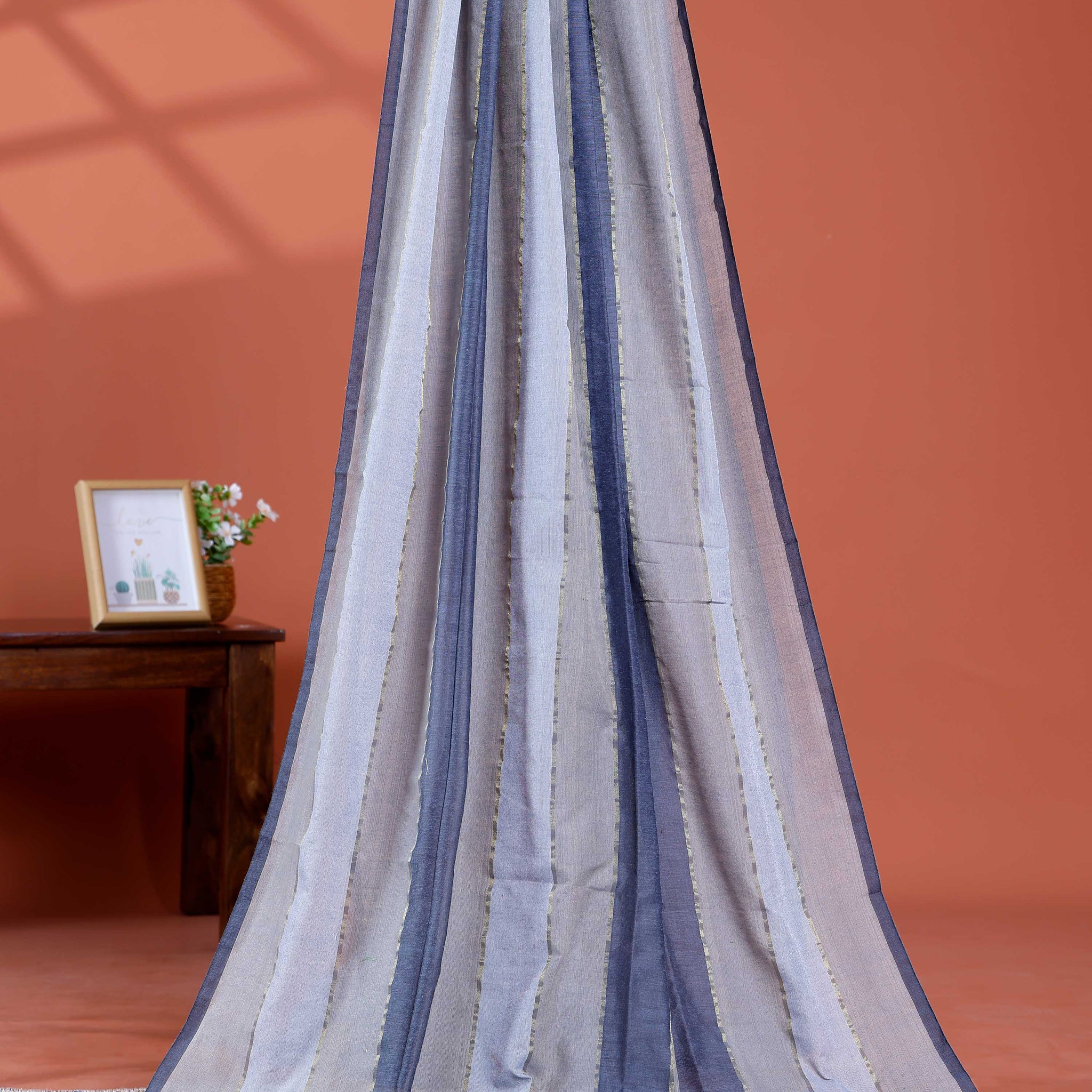 Handwoven Mul Mul Cotton Saree with Bold Striped Pattern and Tassel Detailing – Multi