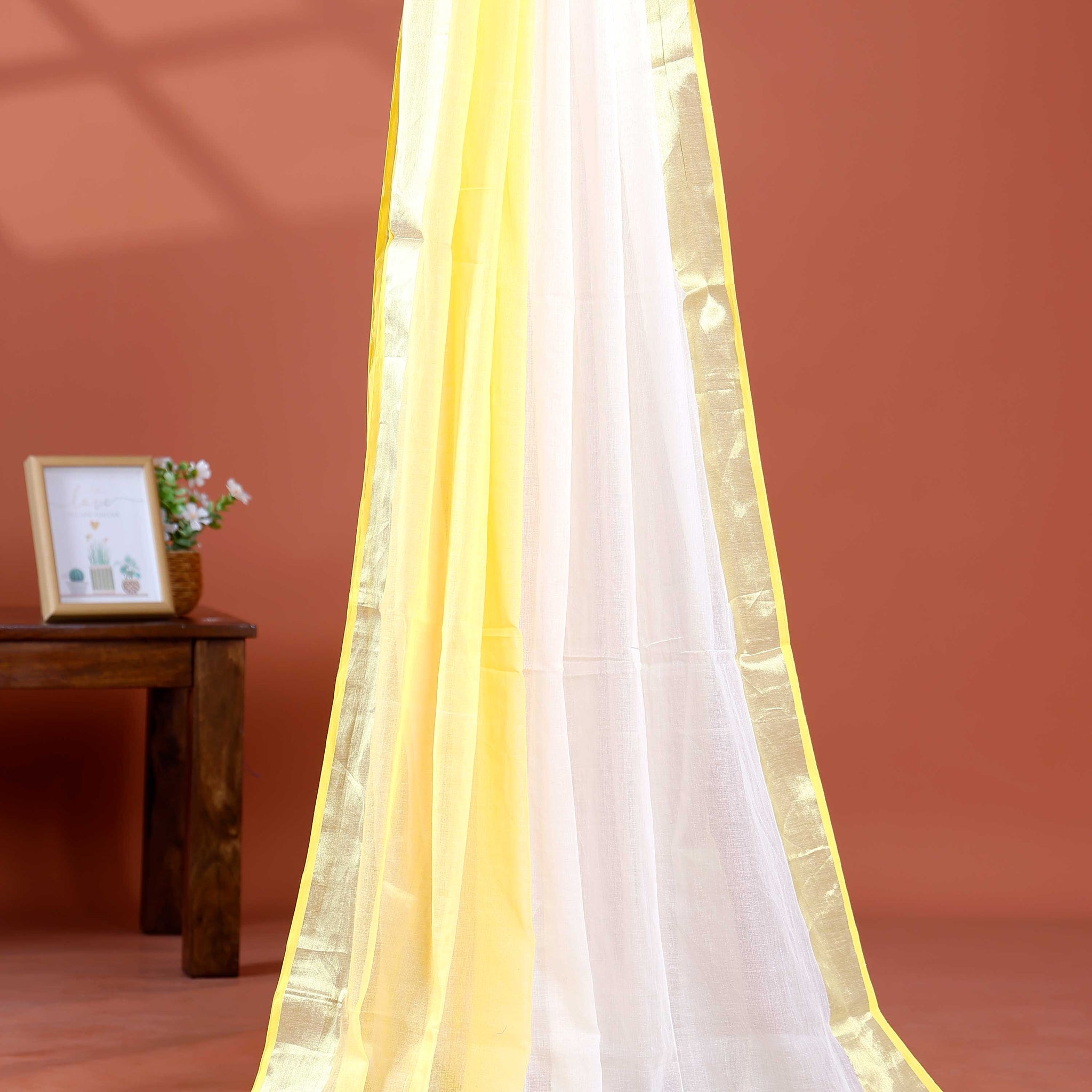 Handwoven Mul Mul Cotton Saree with Subtle Sheen and Contrasting Border – White