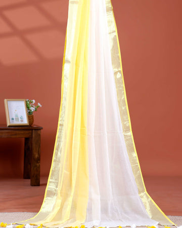 Handwoven Mul Mul Cotton Saree with Subtle Sheen and Contrasting Border – White