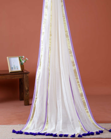 Handwoven Mul Mul Cotton Saree with Subtle Sheen and Contrasting Border – White