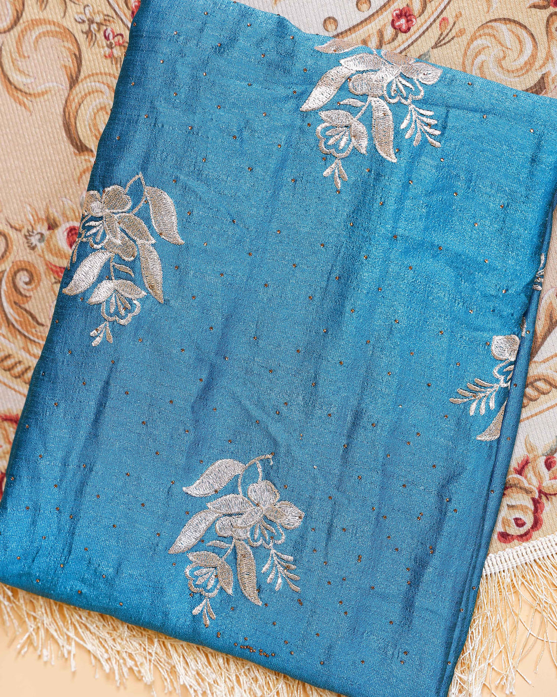 Women's Embroidered Salwar Material Set with Matching Bottom & Dupatta - Blue