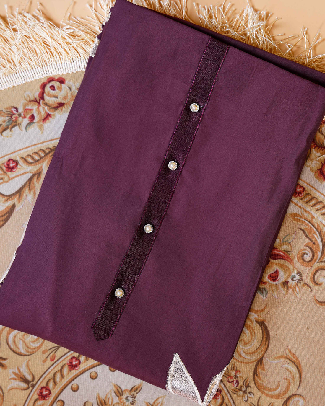 Women's Elegant Unstitched Salwar Suit Material with Embellished Neckline & Printed Dupatta - Purple