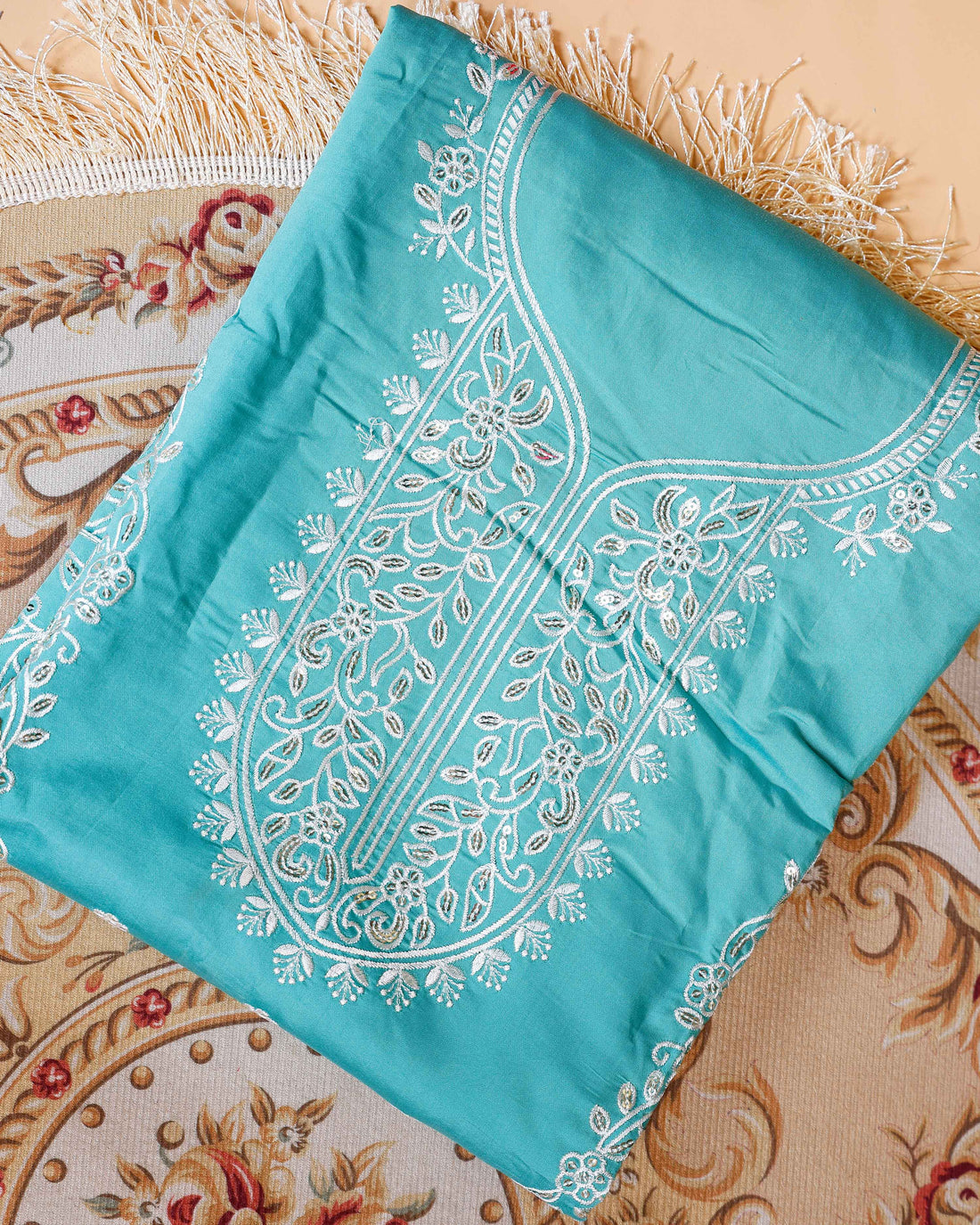 Women's Elegant Unstitched Embroidered Salwar Suit Material with Dupatta - Sky Blue