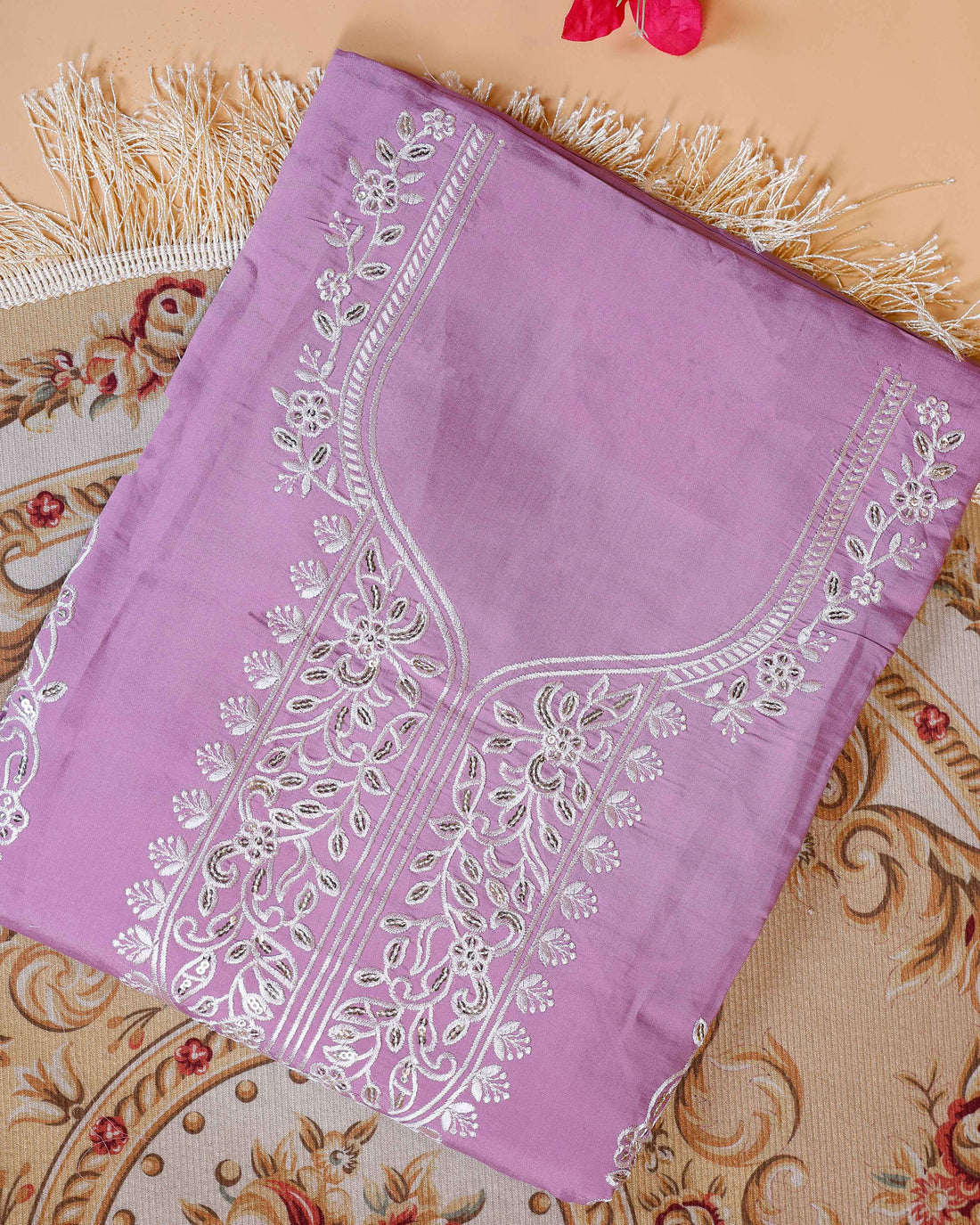 Women's Elegant Unstitched Embroidered Salwar Suit Material with Dupatta - Lavender
