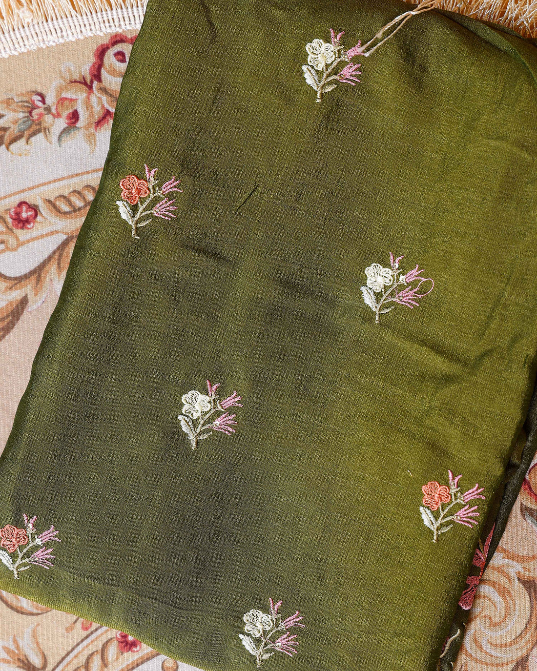 Women's Designer Unstitched Salwar Material with Intricate Floral Work  - Green