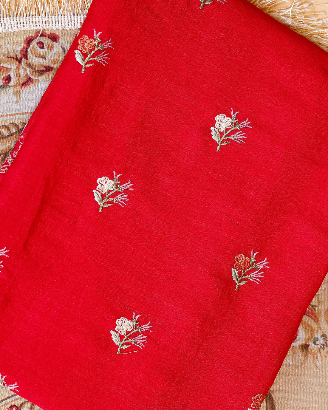 Women's Designer Unstitched Salwar Material with Intricate Floral Work - Red