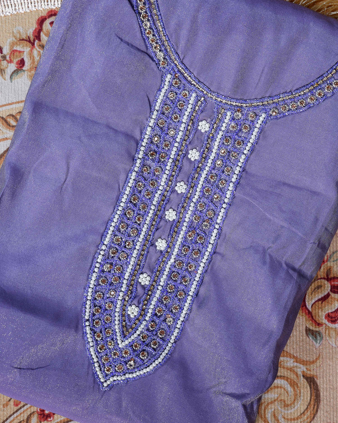 Women's Unstitched Salwar Material with Sequined Embroidery and Complementary Dupatta - Purple