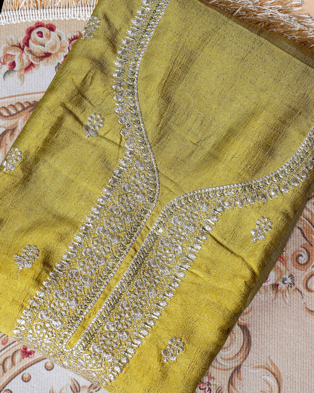 Women's Embellished Unstitched Salwar Suit Material with Dupatta - Green