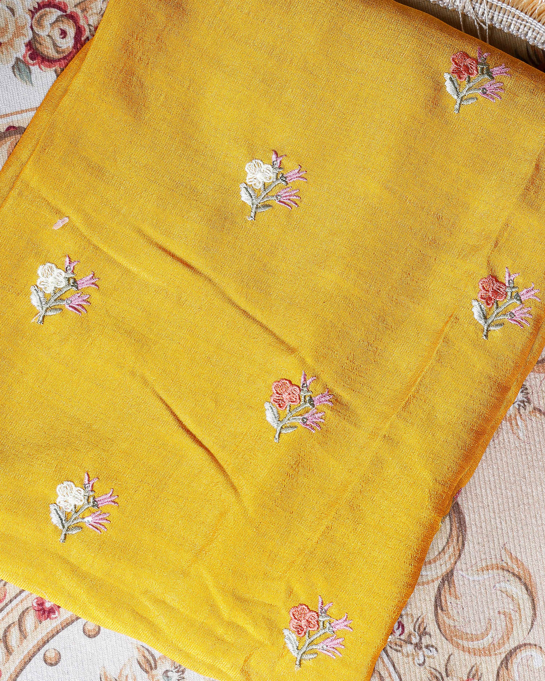 Women's Designer Unstitched Salwar Material with Intricate Floral Work - Yellow
