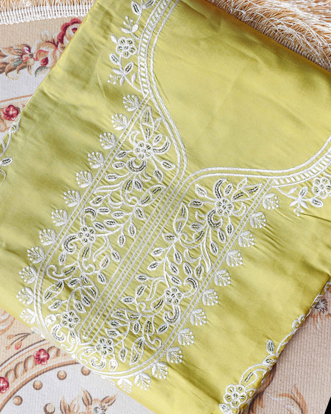Women's Elegant Unstitched Embroidered Salwar Suit Material with Dupatta - Green