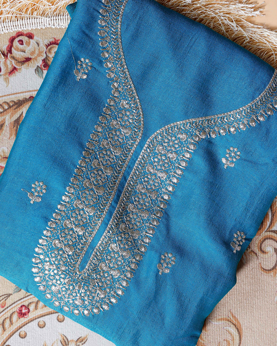 Women's Embellished Unstitched Salwar Suit Material with Dupatta - Blue