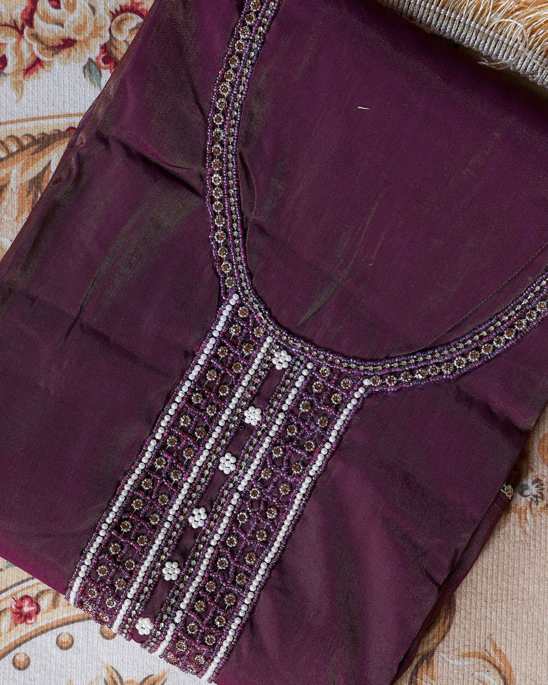 Women's Unstitched Salwar Material with Sequined Embroidery and Complementary Dupatta - Purple