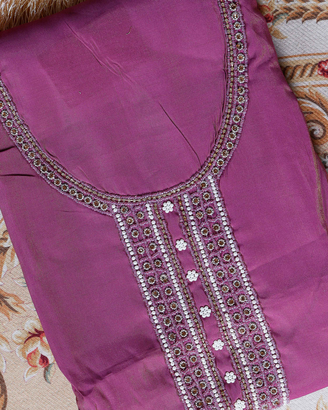 Women's Unstitched Salwar Material with Sequined Embroidery and Complementary Dupatta- Purple