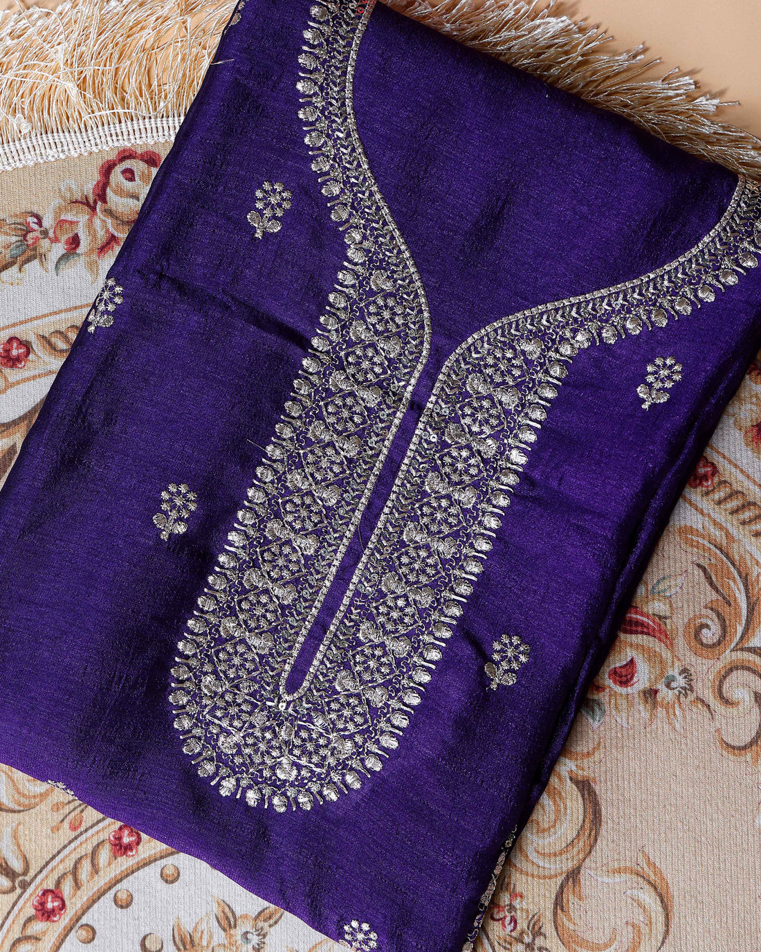 Women's Embellished Unstitched Salwar Suit Material with Dupatta - Dark Purple