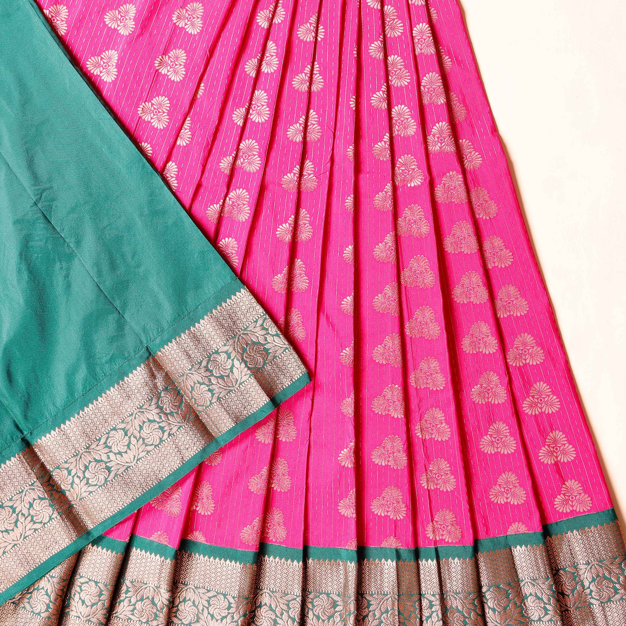 Traditional Kids Pattu Pavadai Material with Intricate Weave and Festive Design -Pink