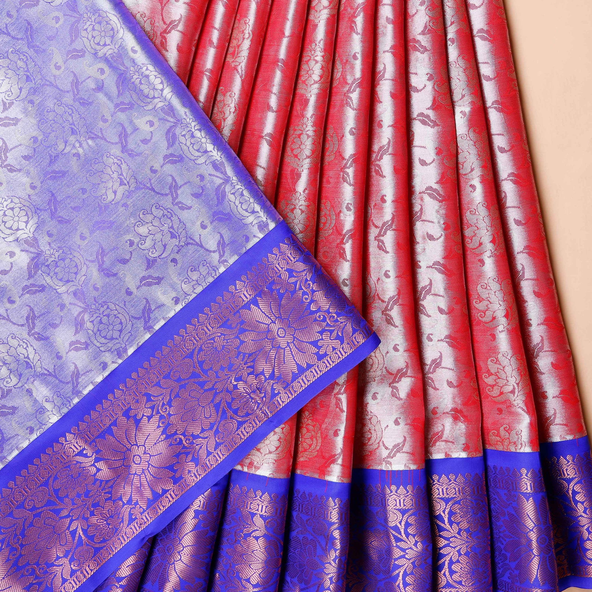 Traditional Kids Pattu Pavadai Material with Intricate Zari Weave - Red