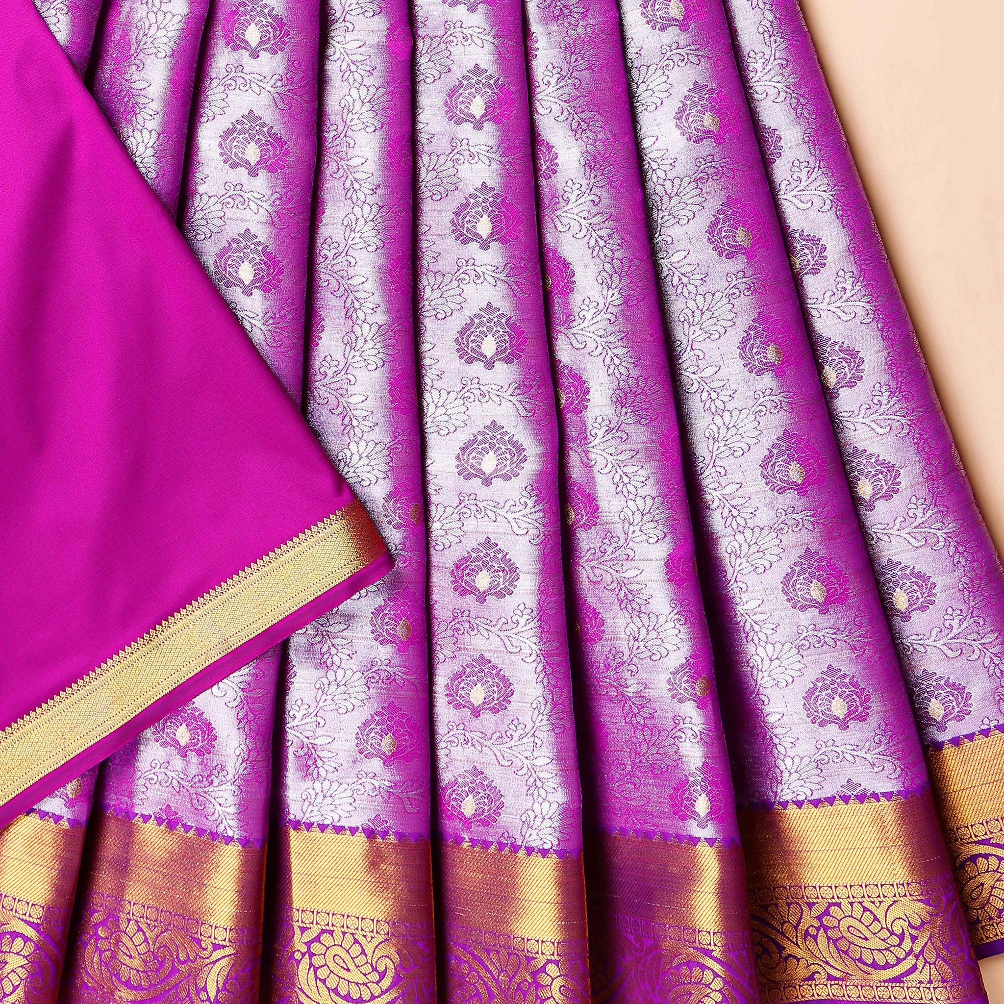 Traditional Kids Pattu Pavadai Material with Traditional Zari Weave & Intricate Motifs - Purple