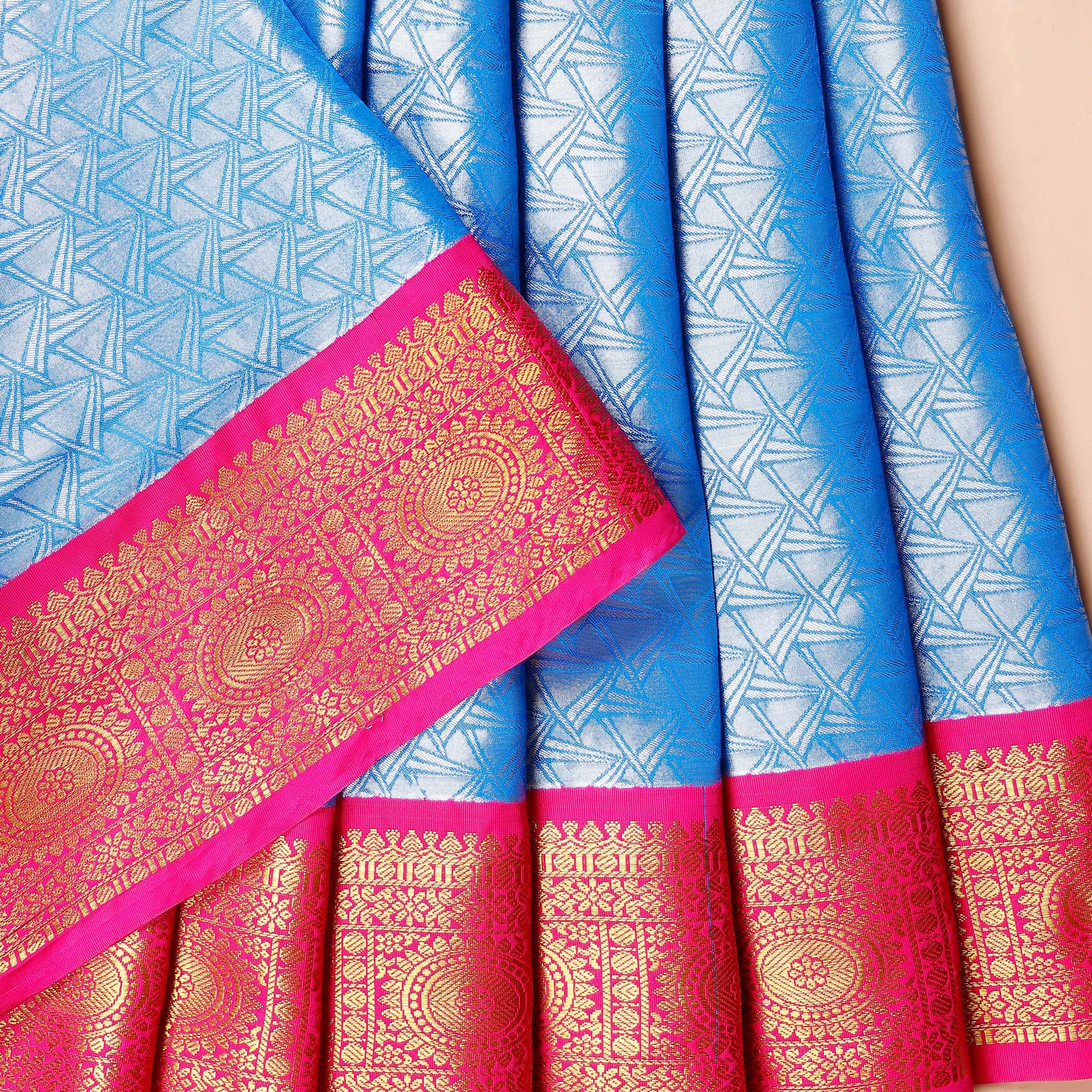 Traditional Kids' Traditional Pattu Pavadai Material with Zari Border - Blue