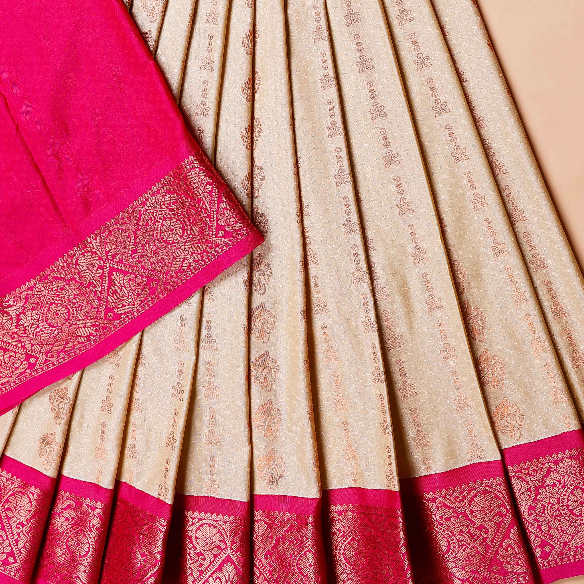 Festive Kids Pattu Pavadai for Kids with Classic Zari Work and Border - Sandal