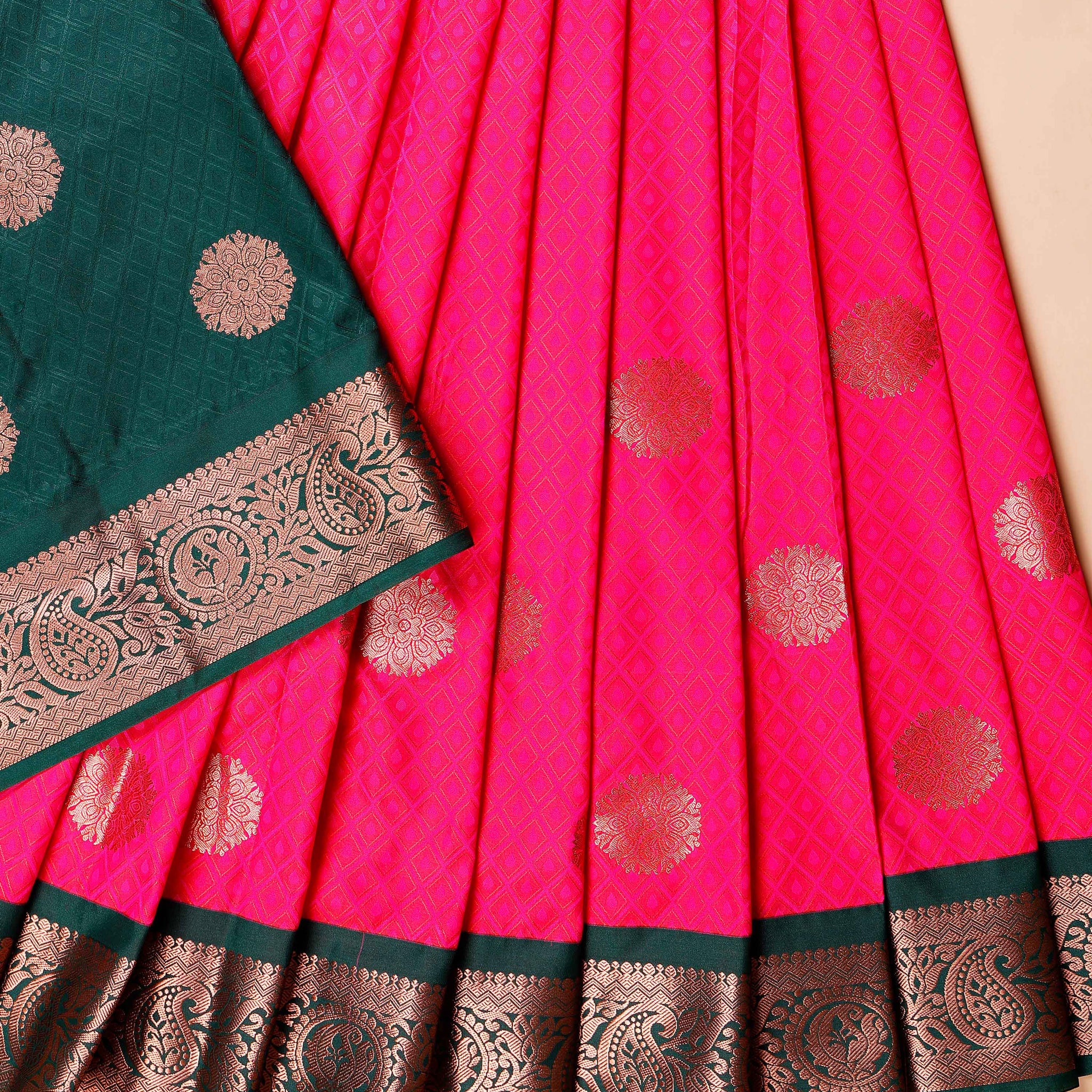 Traditional Kids' Pattu Pavadai with Intricate Zari Border & Buttas - Pink