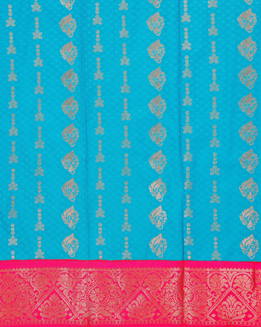 Traditional Pattu Pavadai Material for Kids with Intricate Zari Weaving - Blue