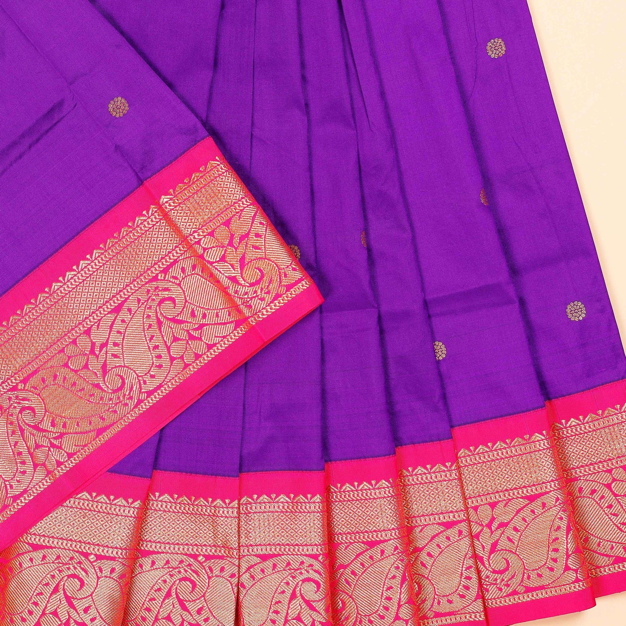 Traditional Kids Pattu Pavadai Material with Zari Border and Butta Motifs - Purple